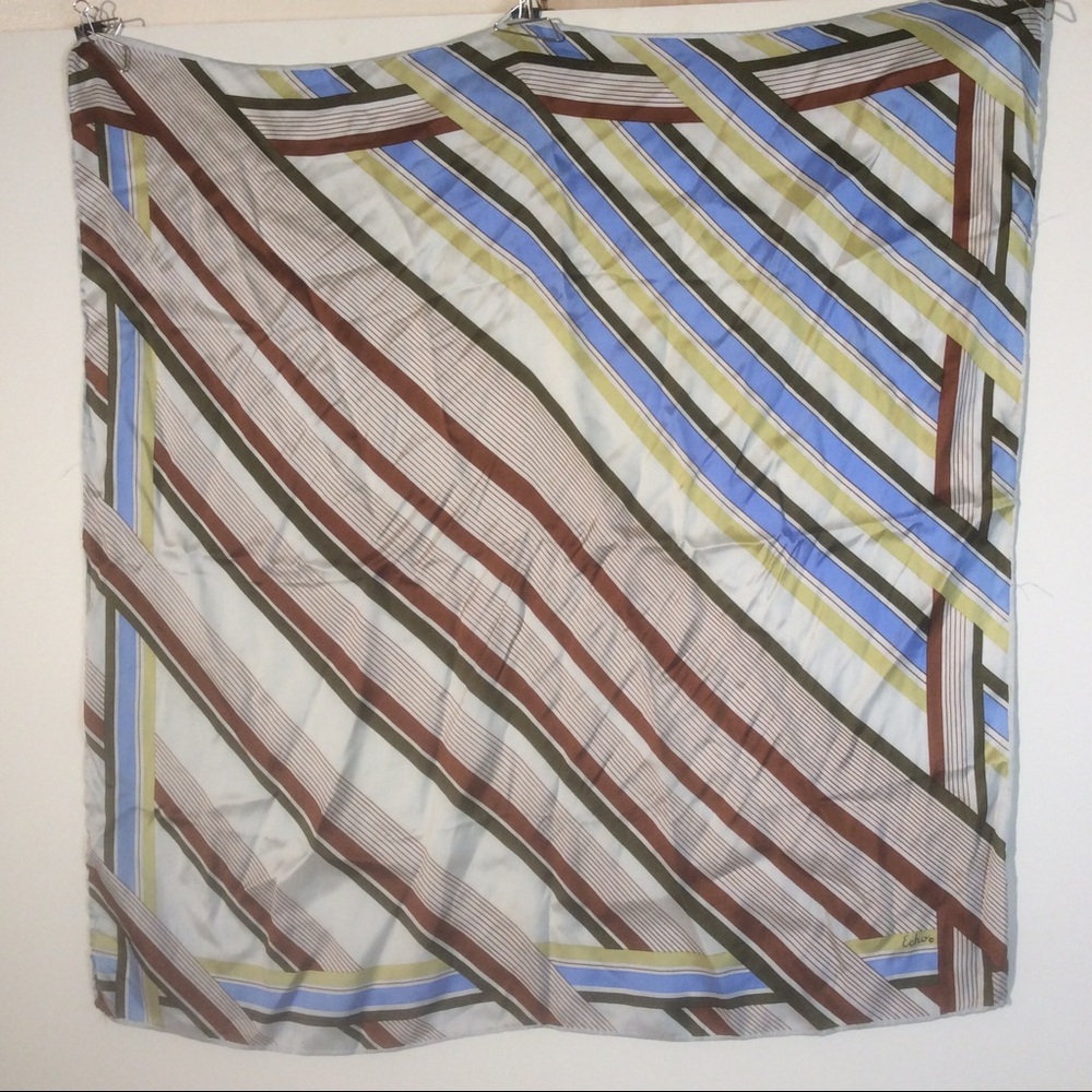 ECHO Blue Brown Diagonal Line Square Scarf *NO TAG